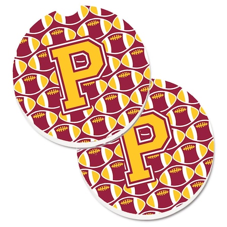 Carolines Treasures Letter P Football Maroon and Gold Set of 2 Cup Holder Car Coaster CJ1081-PCARC